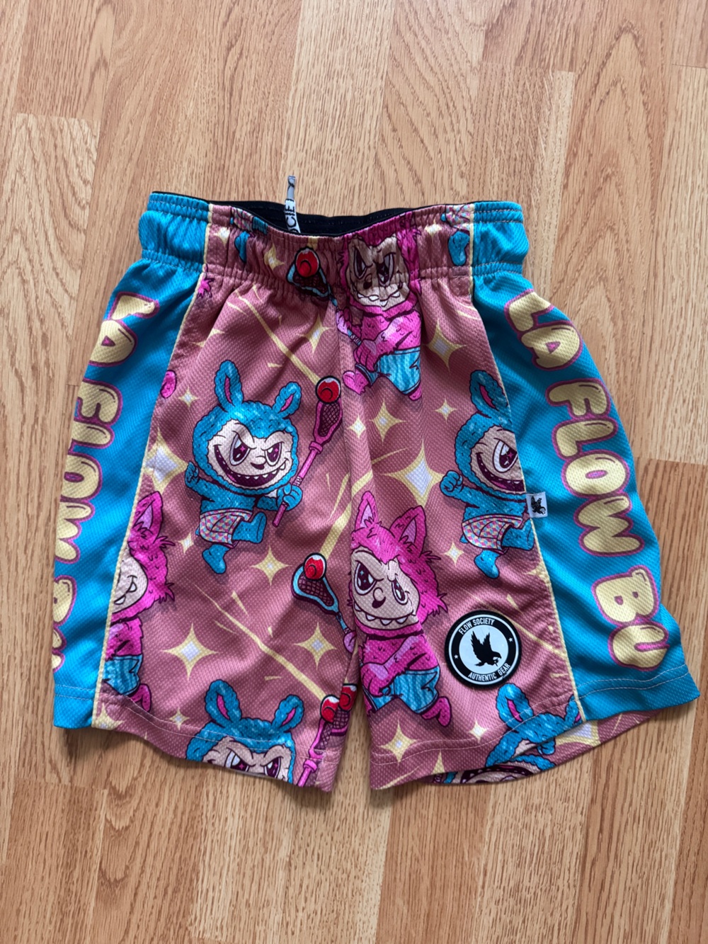 Flow Society La Flow Bu Kids Boys Graphic Shorts in Pink and Blue- Labubu NWOT
